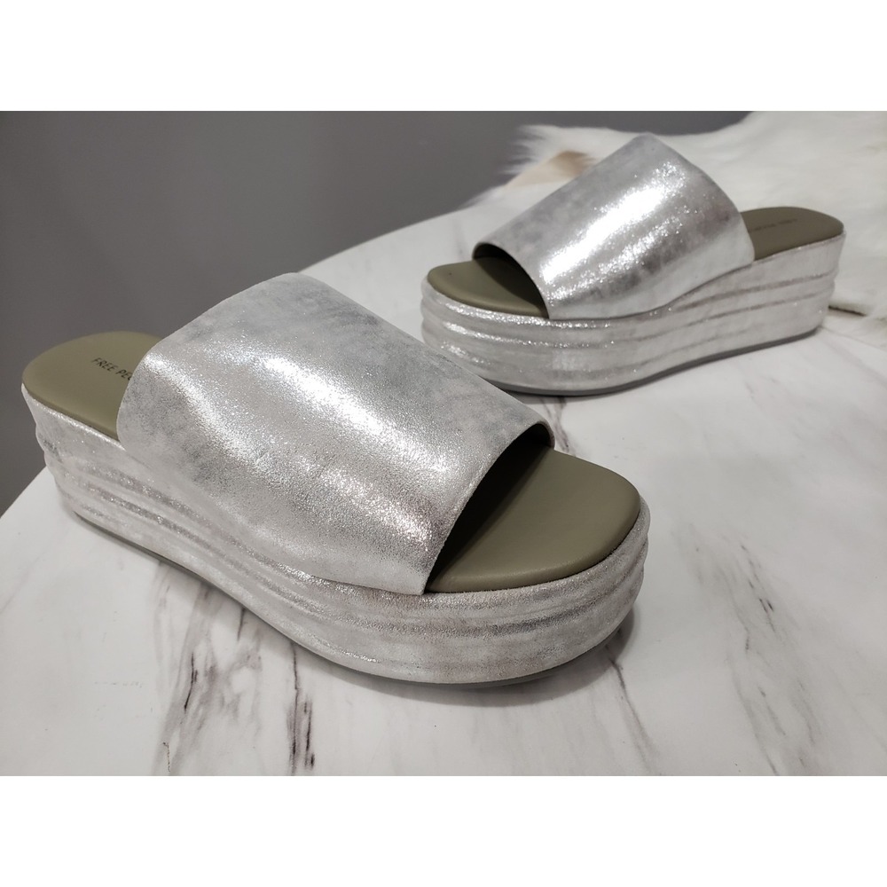 NEW NO BOX SIZE 39.5 Free People HARBOR PLATFORM SILVER SANDALS y2k metallic 90s